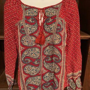 Lucky Brand Red Paisley Blouse Small